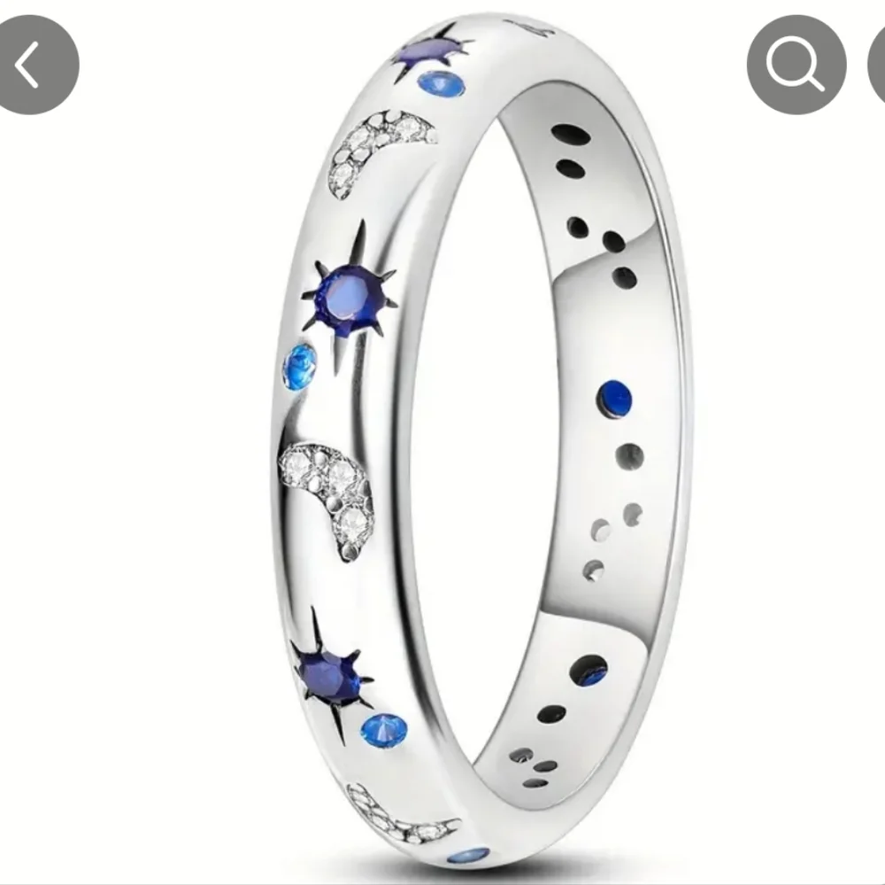 Whimsical Silver and Blue Moon And Stars Ring - Picture 1 of 3